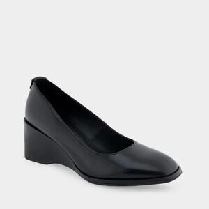Aerosoles Aurora Wedge Pump Comfortable Sculpted in Black Leather Sz 8.5 Wide